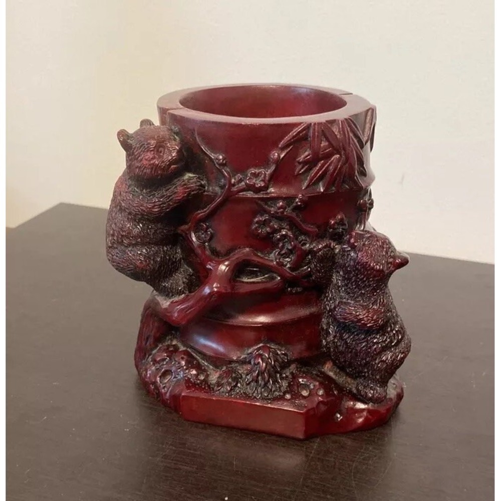 Yi Lin Arts Treasures of China Bears Climbing‎ Bamboo Pencil Holder Planter VTG